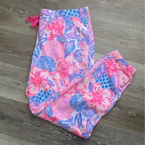 Lilly Pulitzer cotton sweatpants bright fun pattern floral and pineapples